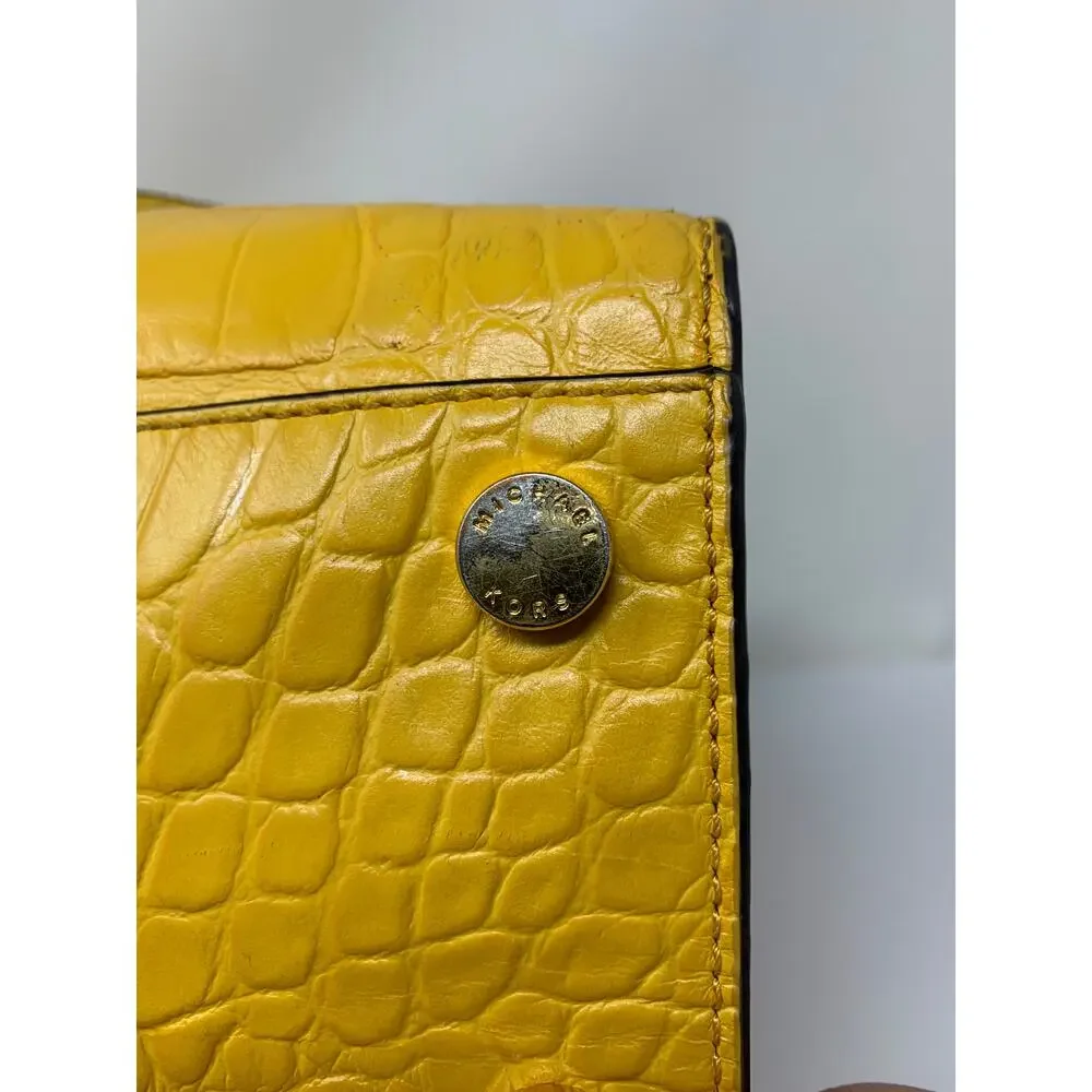 Michael Kors Dillon Croc Embossed Leather Satchel Crossbody Bag Yellow